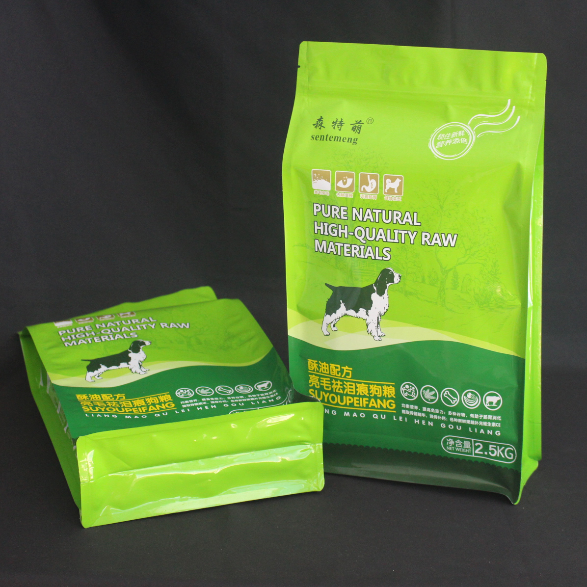 Bolsa de embalaje de alimentos para perros para mascotas para gatos con soporte de esquina lateral personalizado
