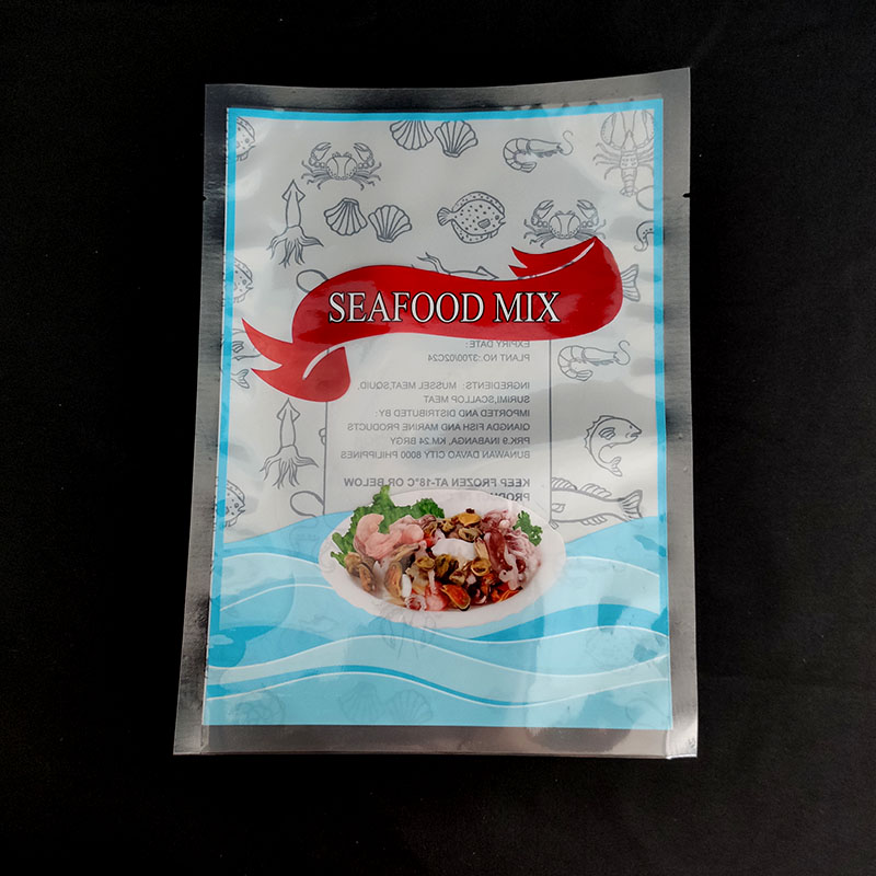  Bolsas de embalaje de mariscos de calidad alimentaria bolsas de embalaje de plástico transparente impresas a medida de pulpo congelado y vieiras
